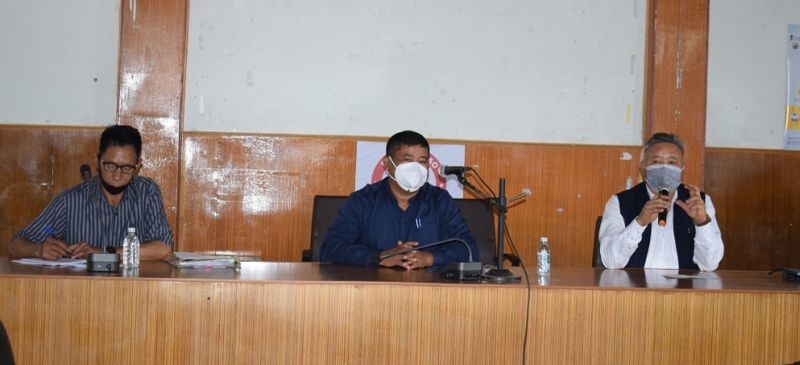 MLA Dr Chumben Murry and others addressing the monthly Wokha DPDB meeting held at the DC’s conference hall on May 10. (DIPR Photo)